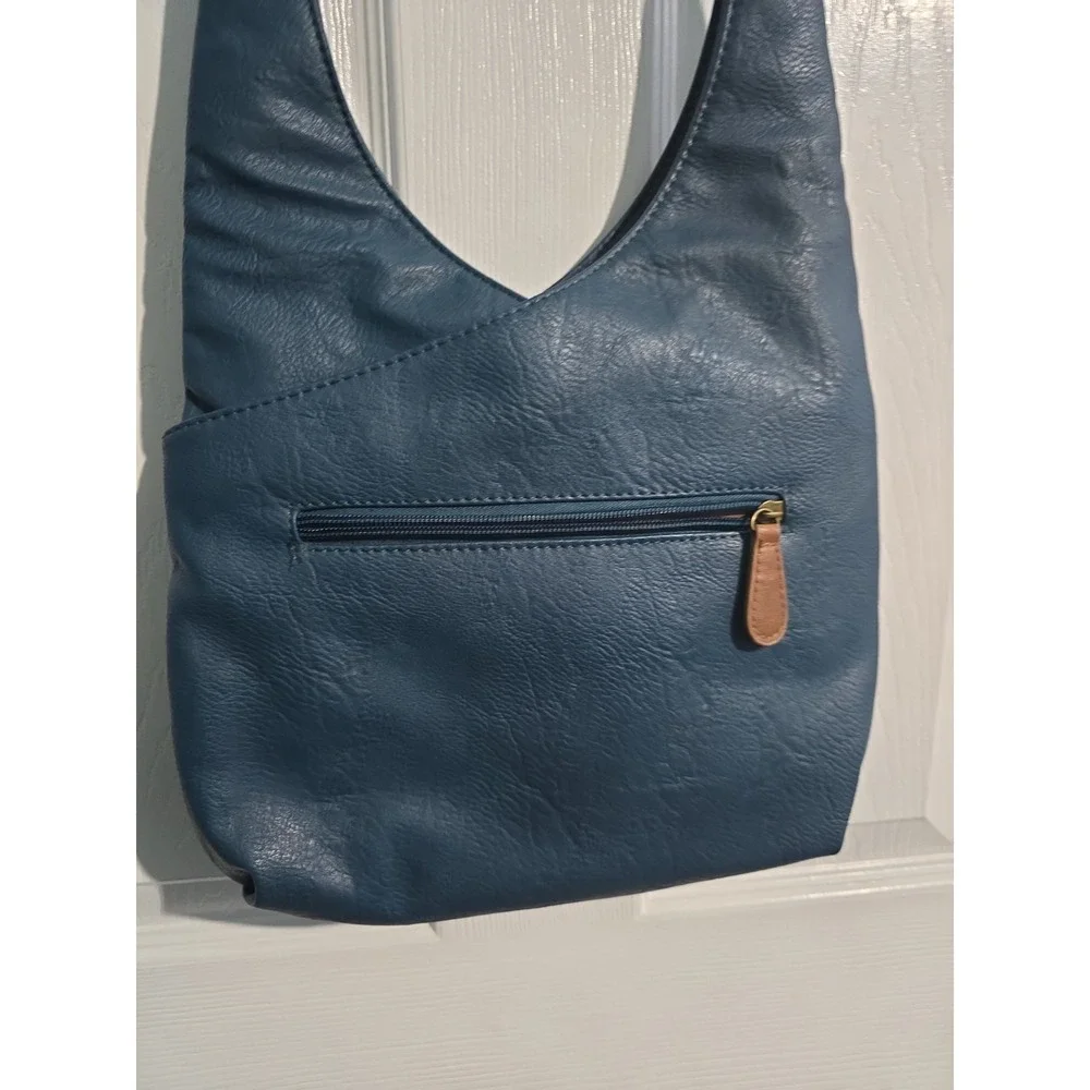 Vintage Bueno Blue Brown Vegan Hobo Shoulder Strap Crossbody Bag Purse Boho Teal